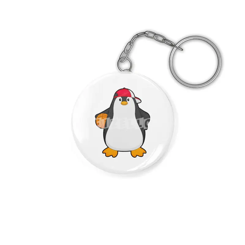 Penguin as Basketball player with Basketball ball Anahtarlık