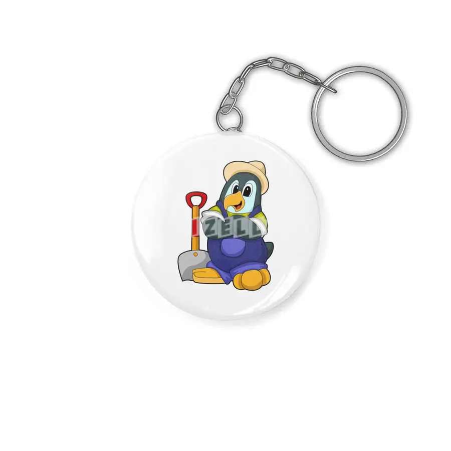 Penguin as Farmer with Shovel Anahtarlık