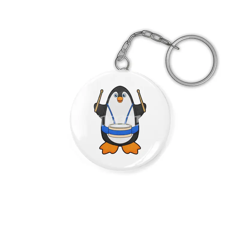 Penguin as Musician with Drum Anahtarlık