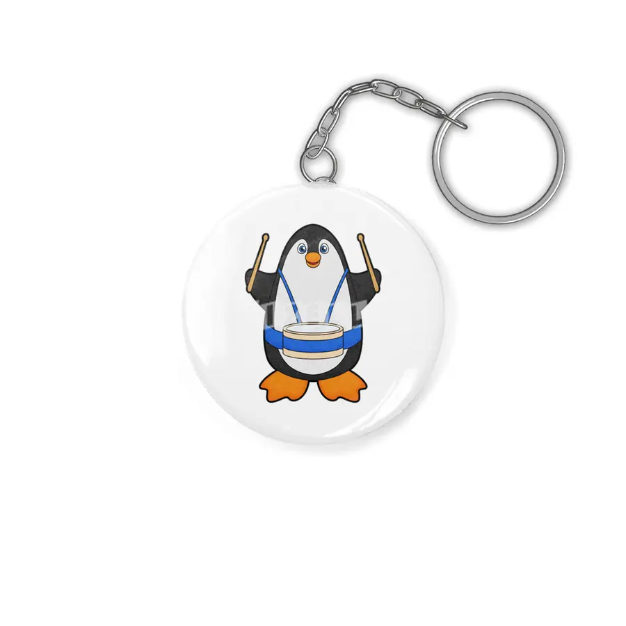 Penguin as Musician with Drum Anahtarlık
