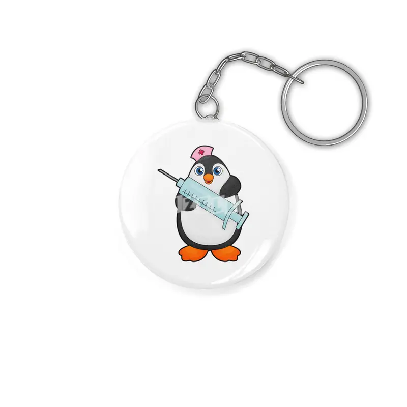 Penguin as Nurse at Vaccination with Syringe Anahtarlık
