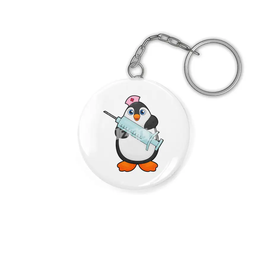 Penguin as Nurse at Vaccination with Syringe Anahtarlık