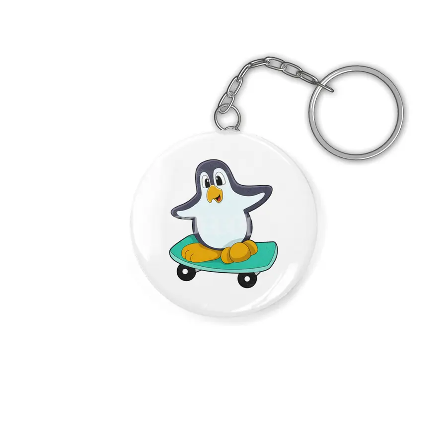 Penguin as Skater on Skateboard Anahtarlık