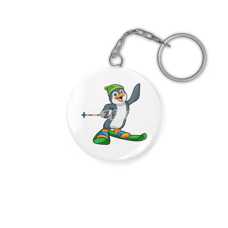 Penguin as Skier with Ski & Cap Anahtarlık