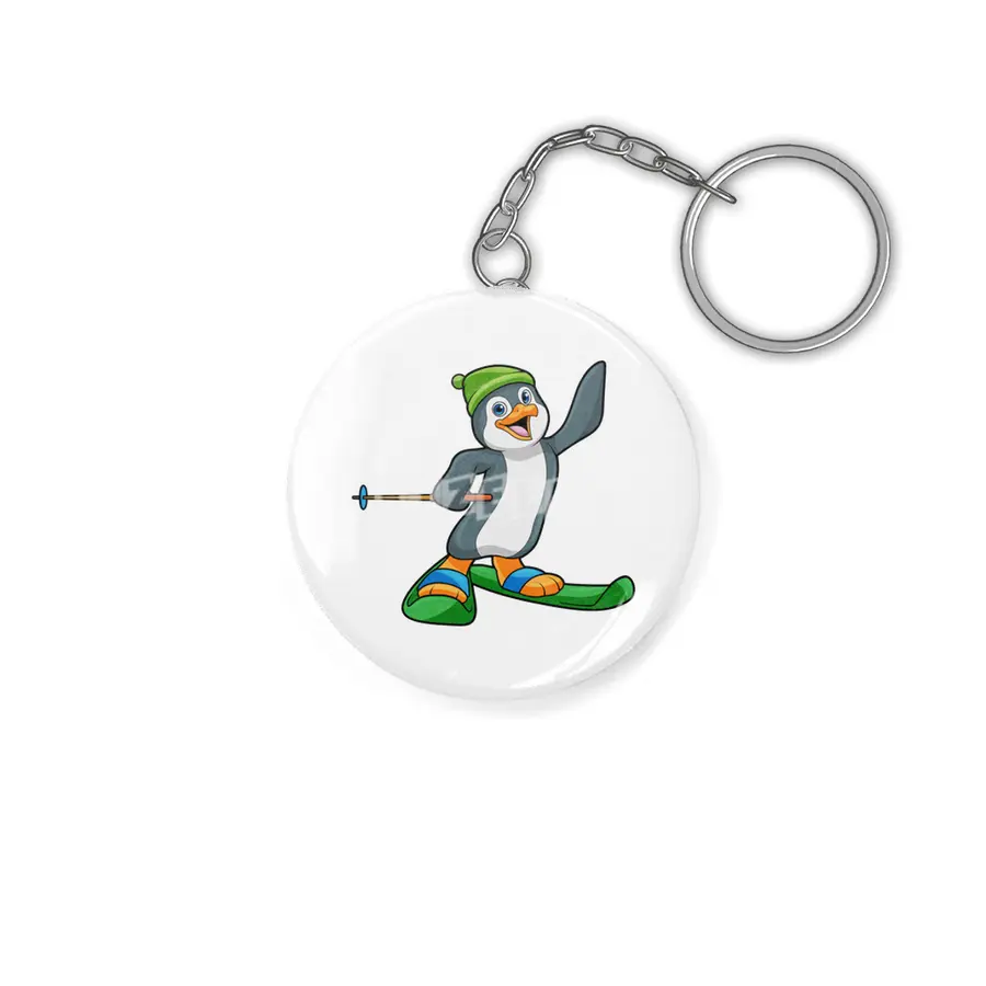 Penguin as Skier with Ski & Cap Anahtarlık