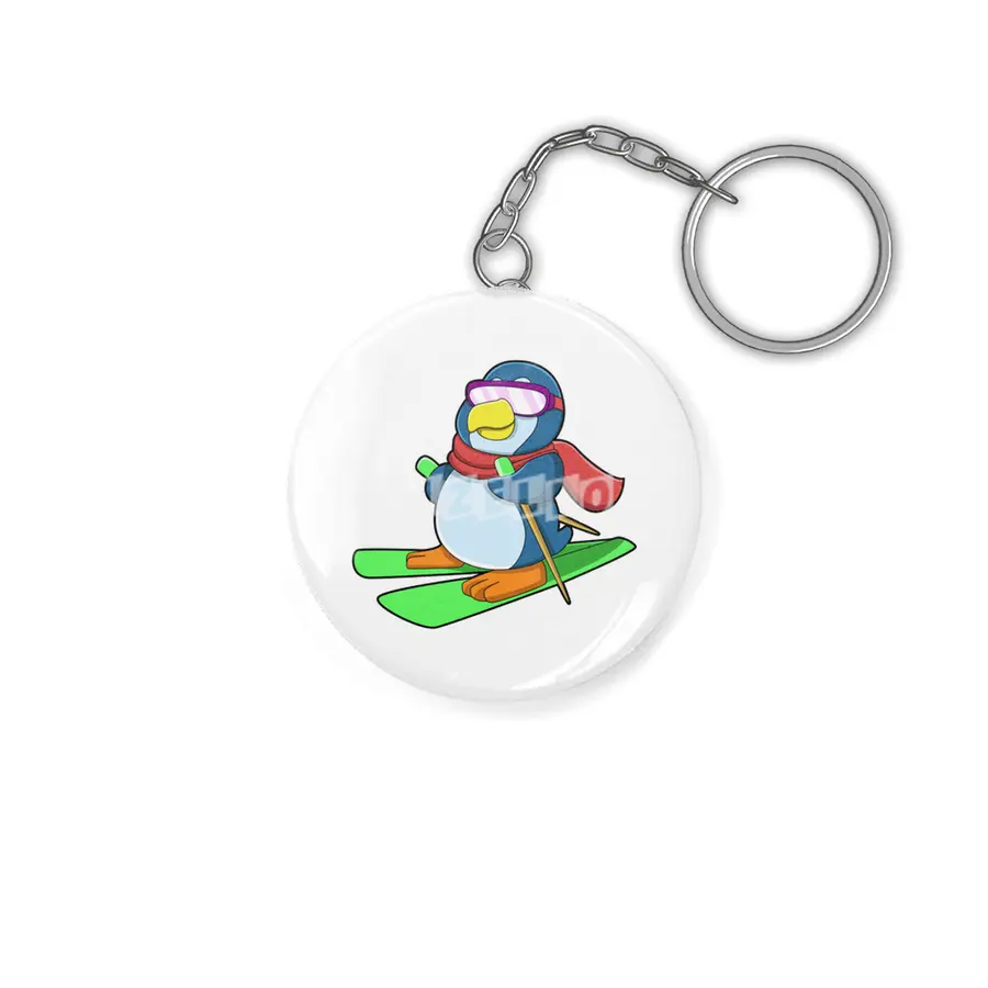 Penguin as Skier with Ski Scarf & Sunglasses Anahtarlık