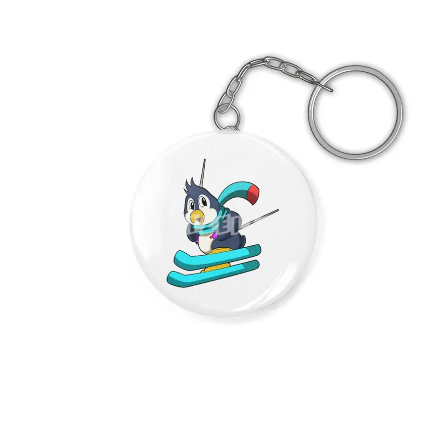 Penguin as Skier with Skis Anahtarlık