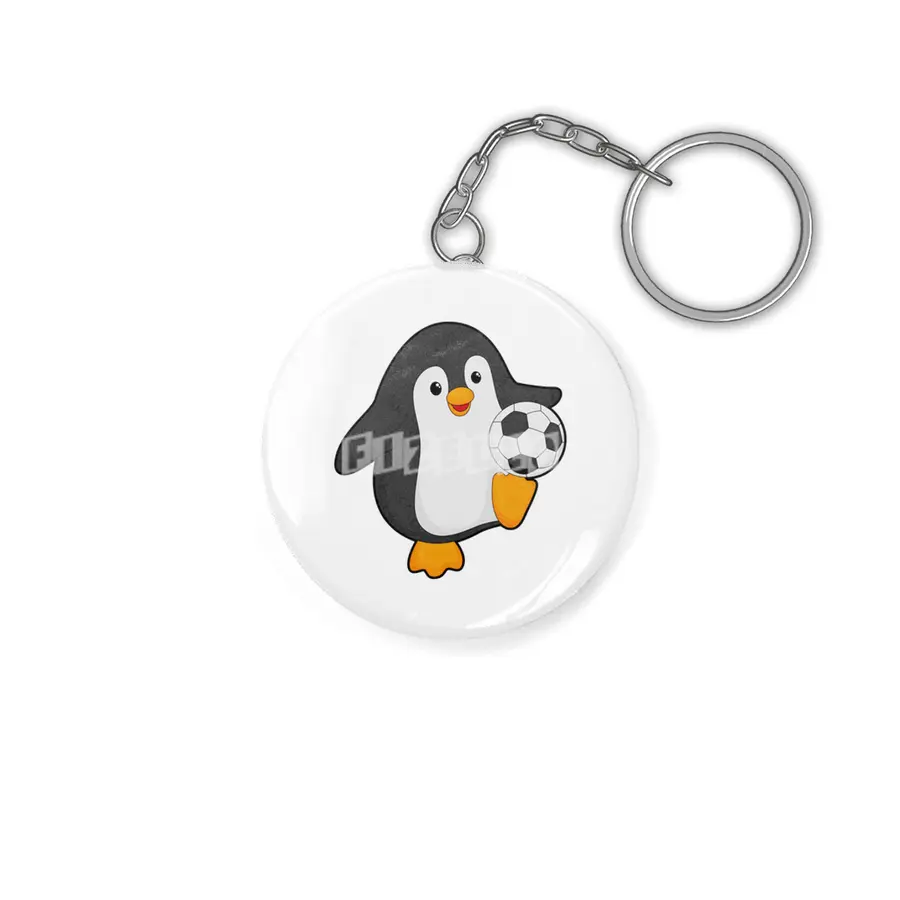 Penguin as Soccer player with Soccer ball Anahtarlık