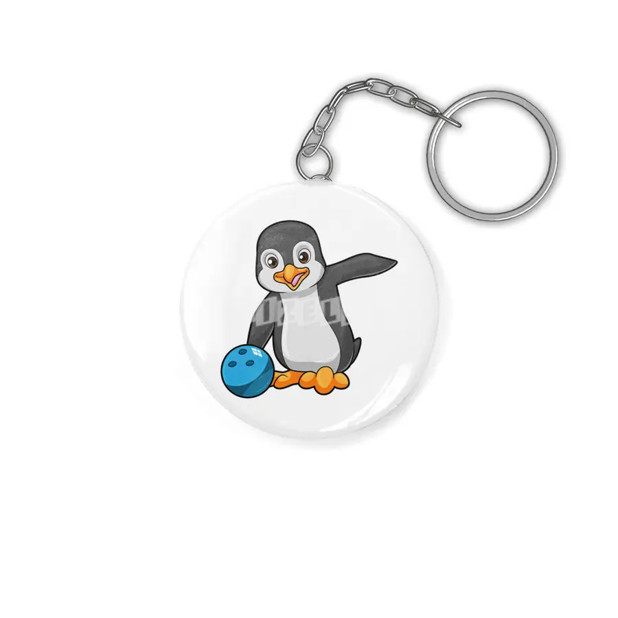 Penguin at Bowling with Bowling ball Anahtarlık