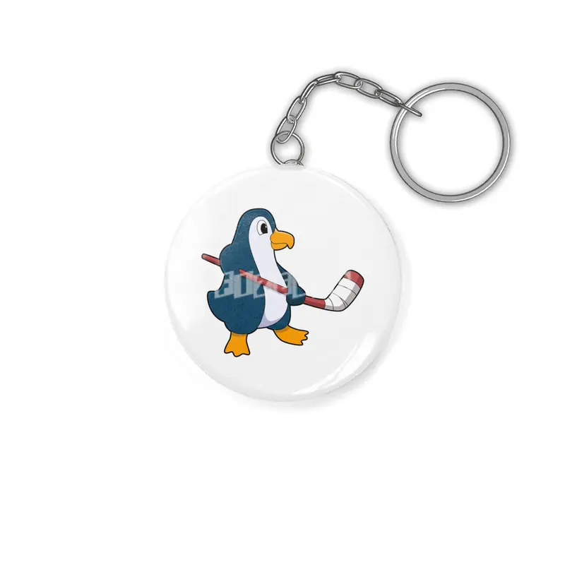 Penguin at Ice hockey with Ice hockey stick Anahtarlık