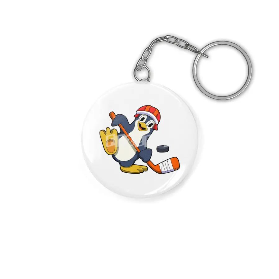 Penguin at Ice hockey with Ice hockey stick & Cap Anahtarlık