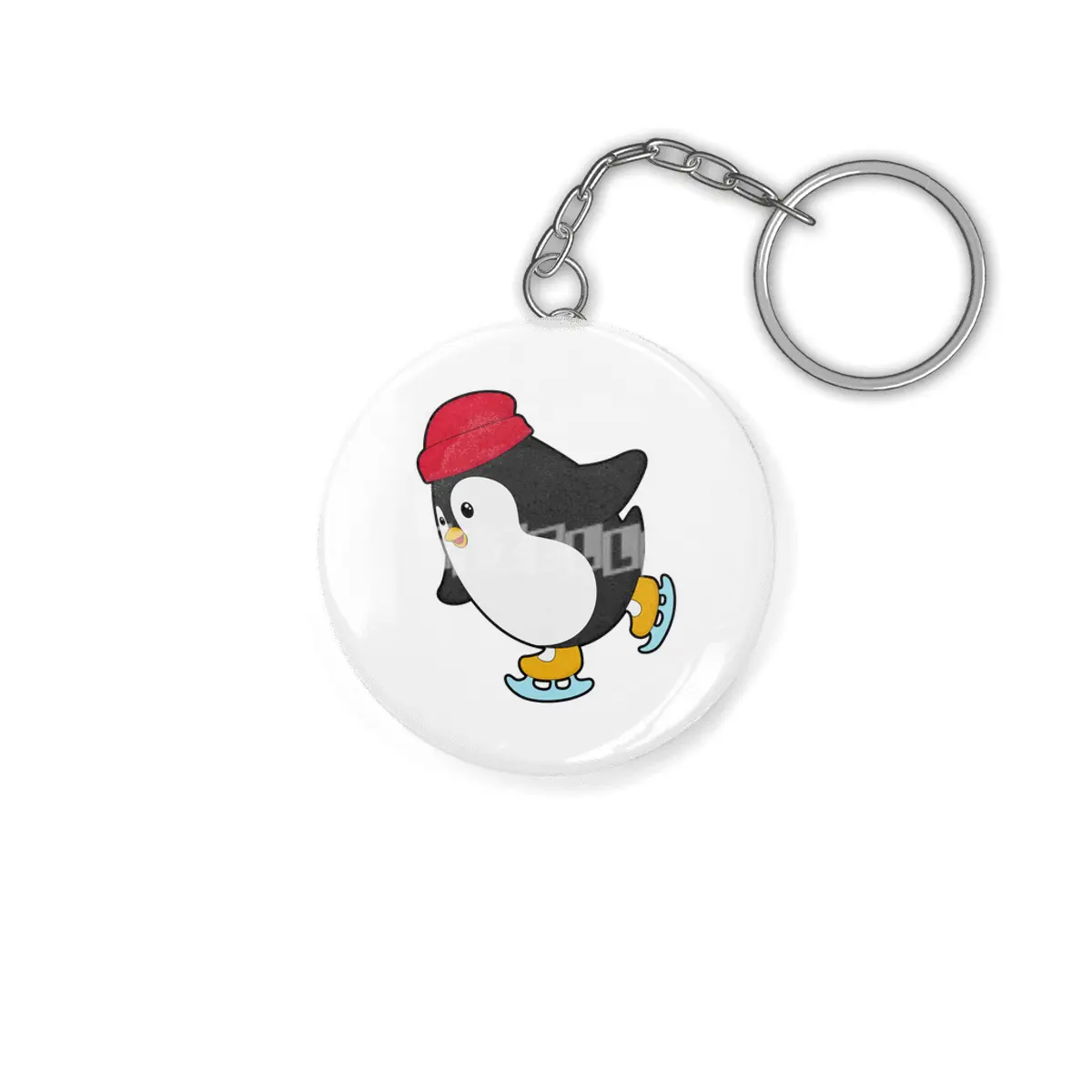 Penguin at Ice skating with Hat Anahtarlık