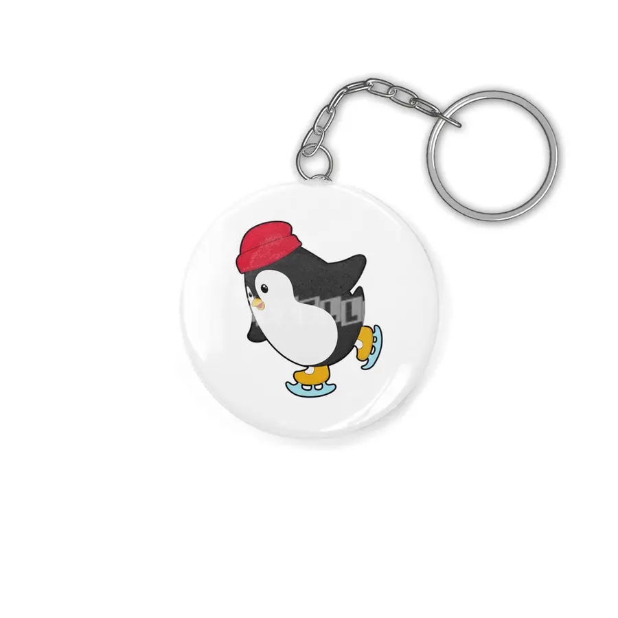 Penguin at Ice skating with Hat Anahtarlık