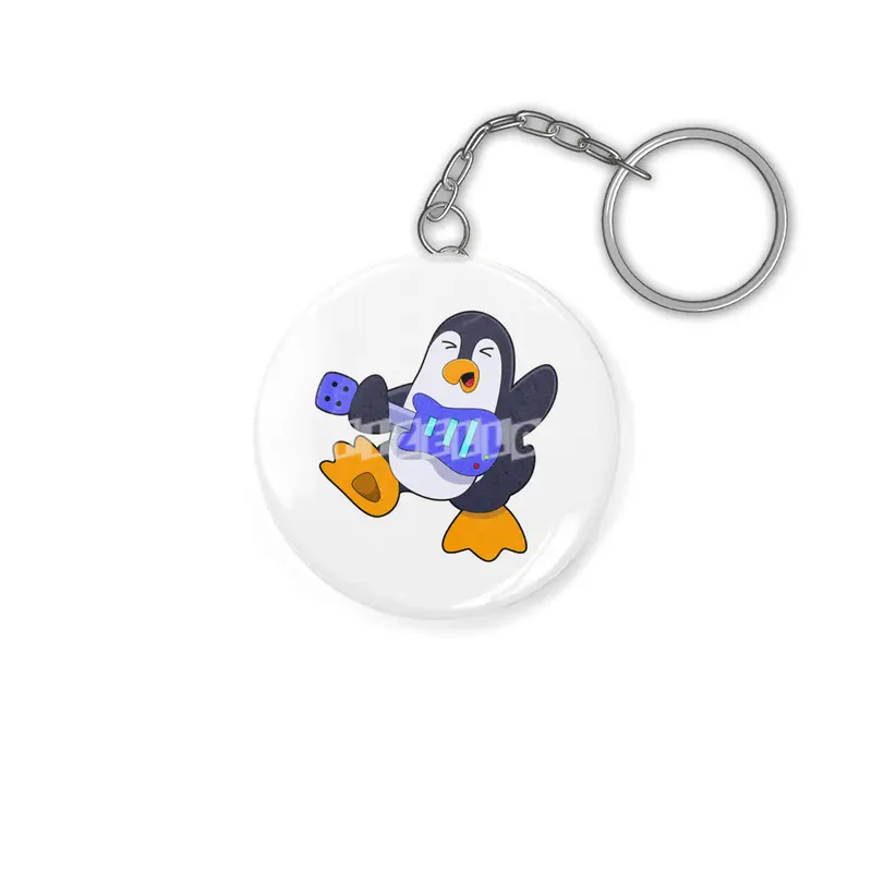 Penguin at Music with Guitar Anahtarlık