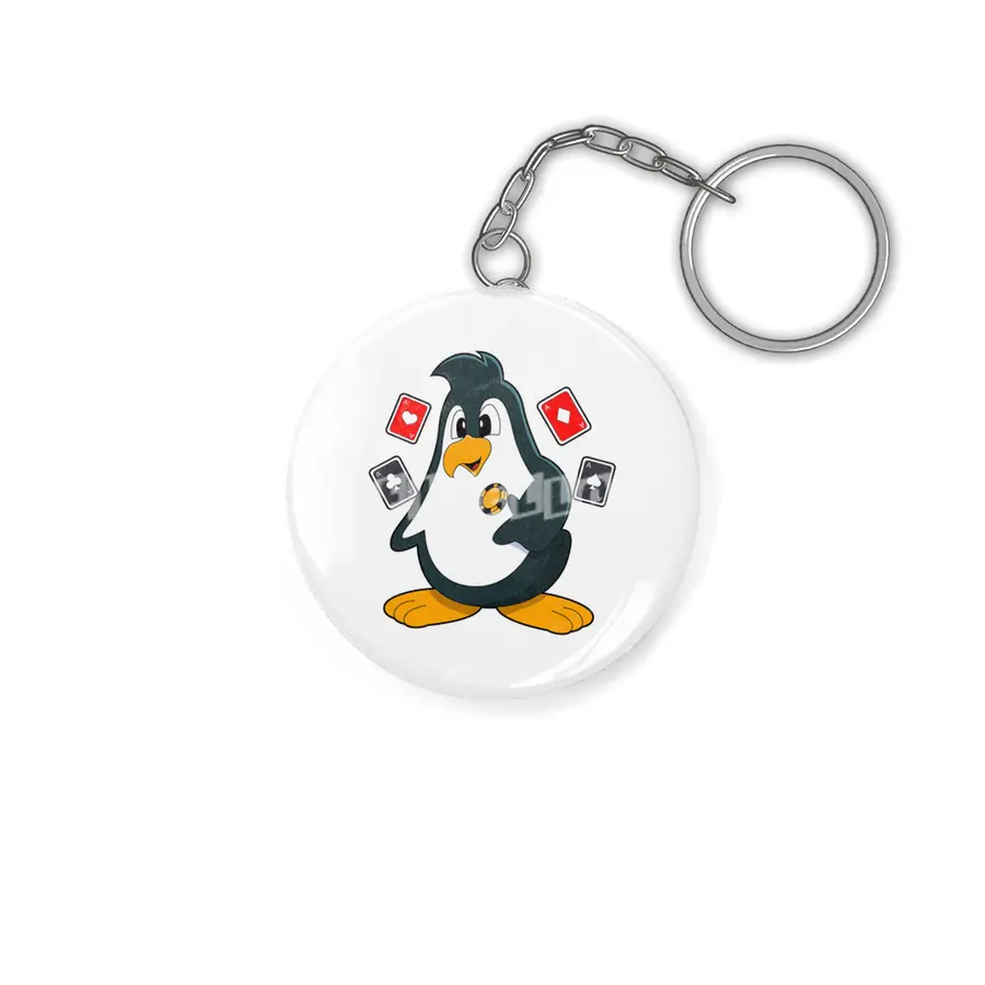 Penguin at Poker with Poker cards Anahtarlık