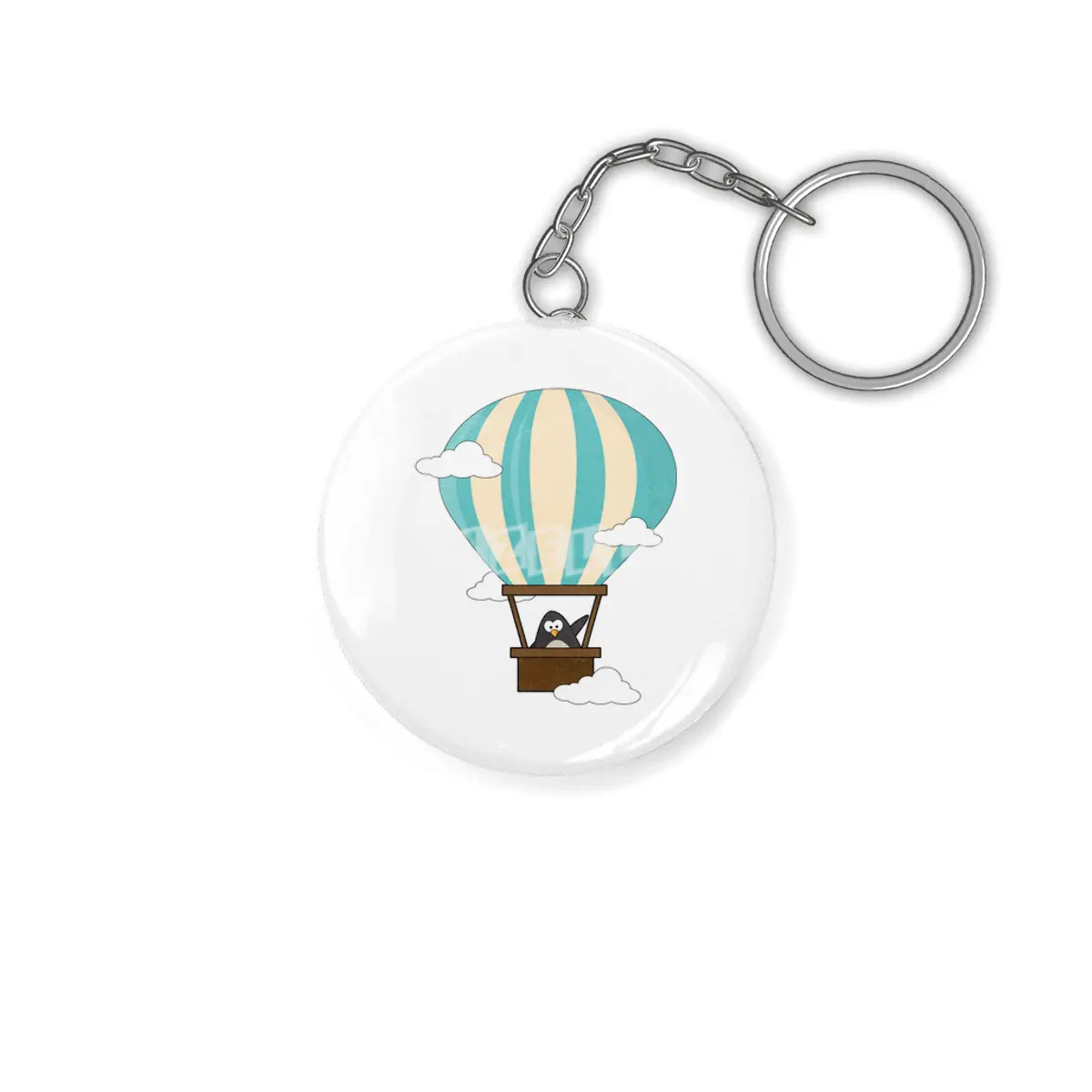 Penguin in Hot air balloon & Clouds Anahtarlık