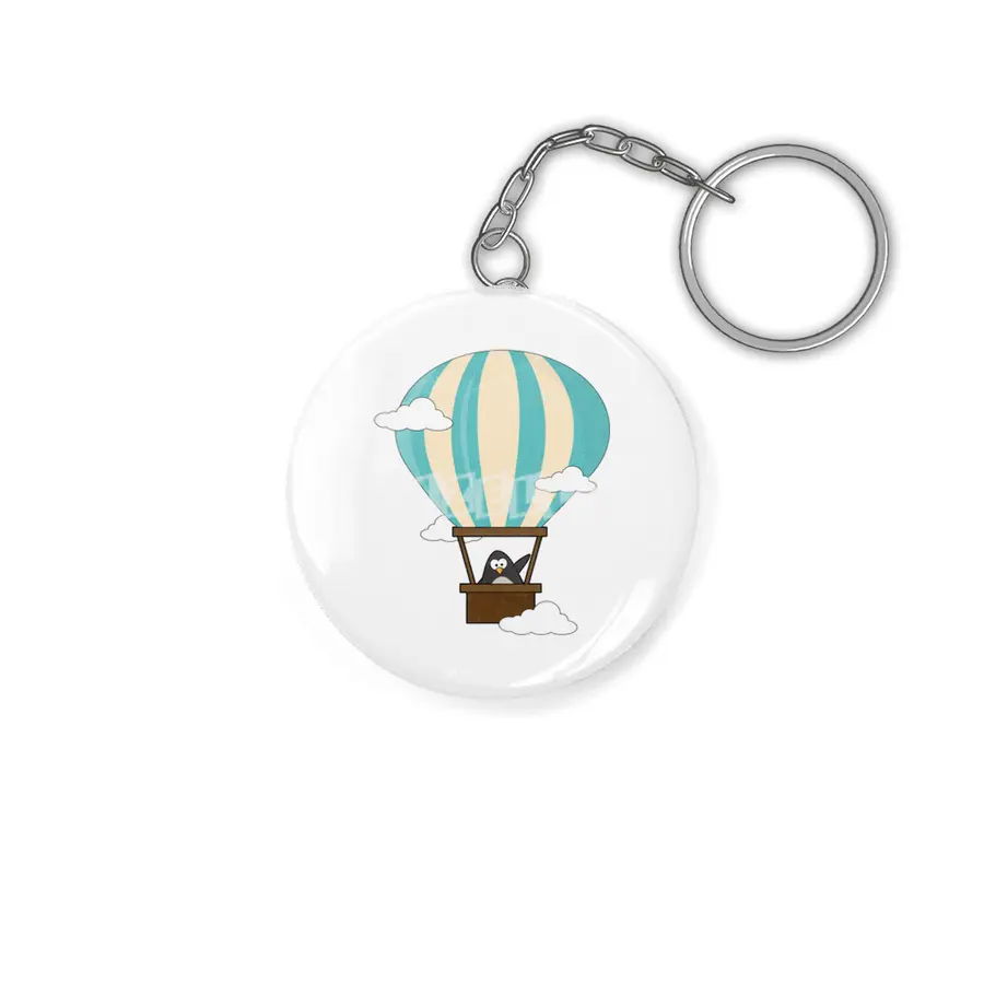 Penguin in Hot air balloon & Clouds Anahtarlık