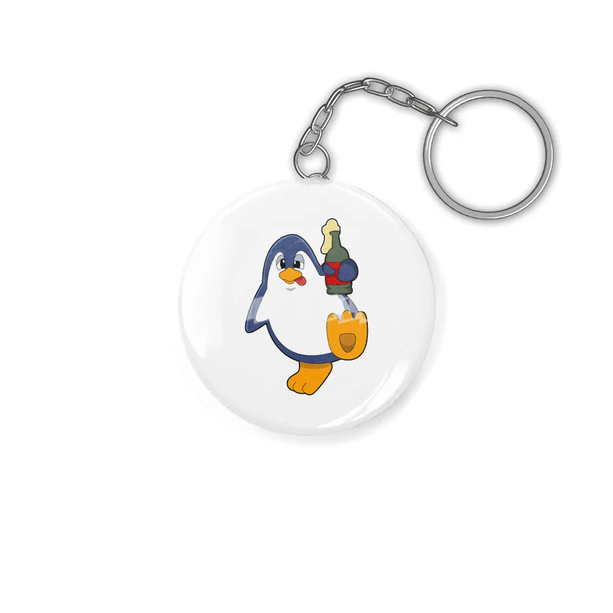 Penguin with Bottle of Beer Anahtarlık