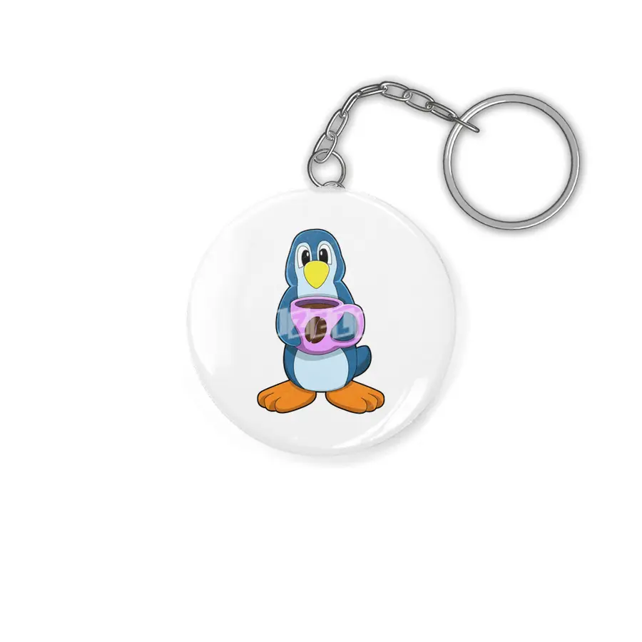 Penguin with Cup of Coffee Anahtarlık
