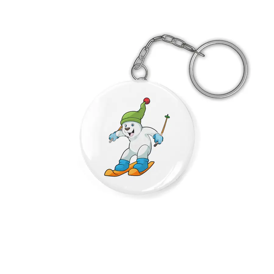 Polar bear as Skier with Ski & Bobble hat Anahtarlık