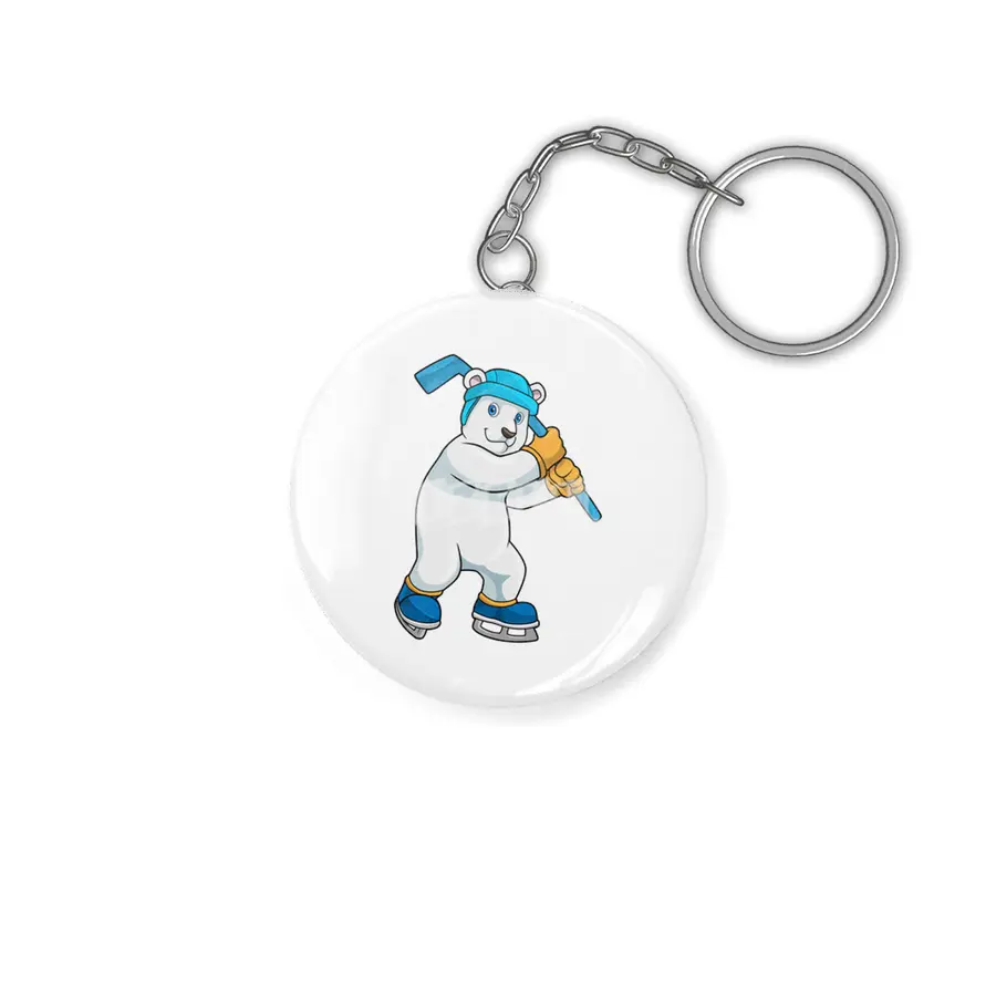 Polar bear at Ice hockey with Ice hockey stick Anahtarlık