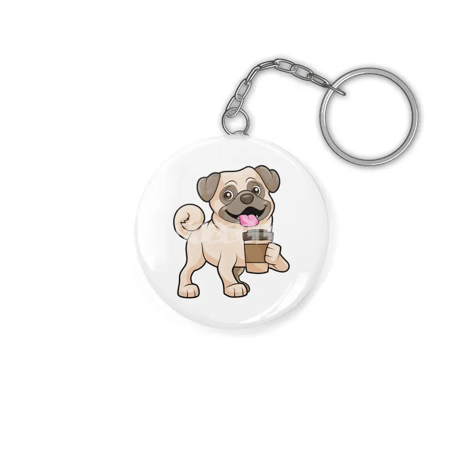 Pug with Coffee to go Anahtarlık