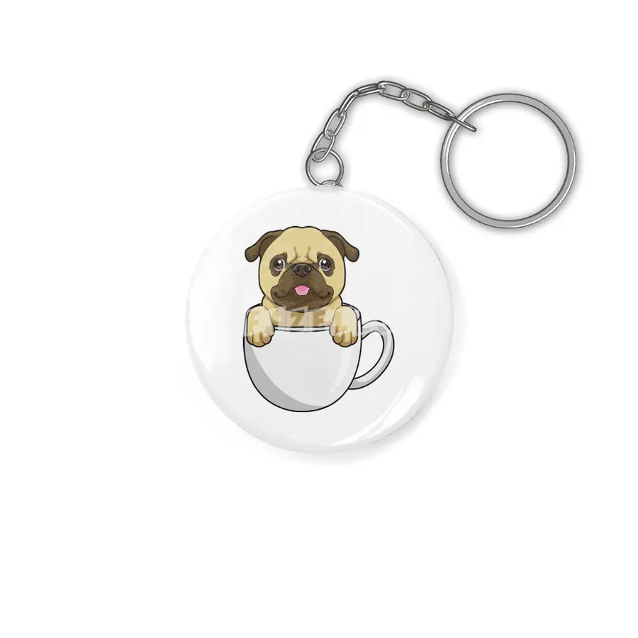 Pug with Cup of Coffee Anahtarlık