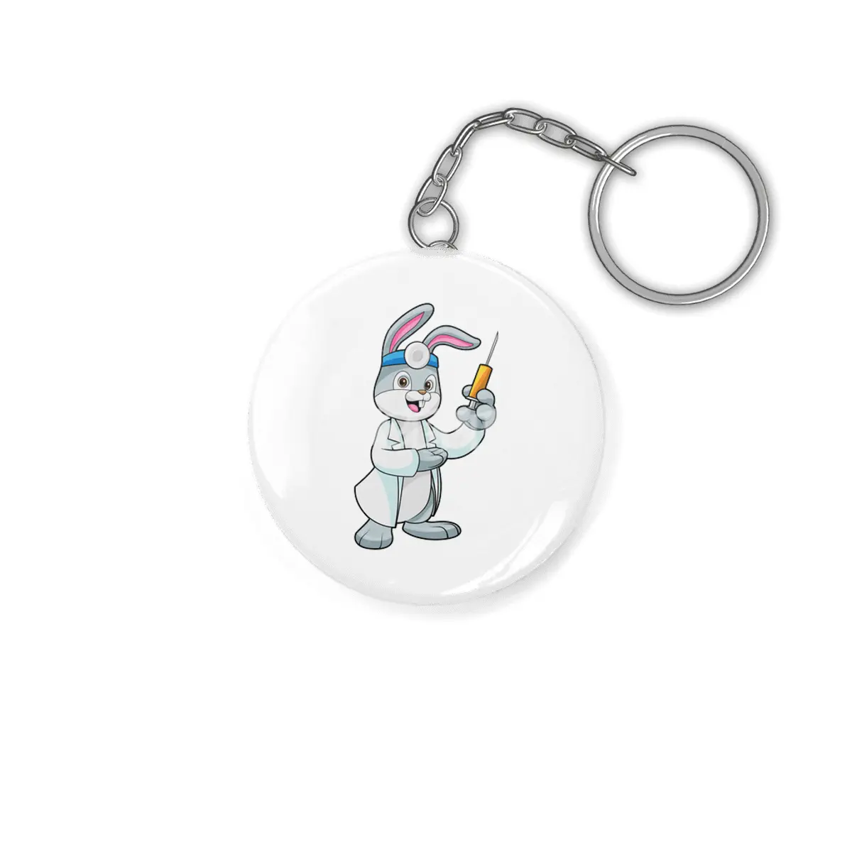 Rabbit as Doctor at Vaccination with Syringe Anahtarlık
