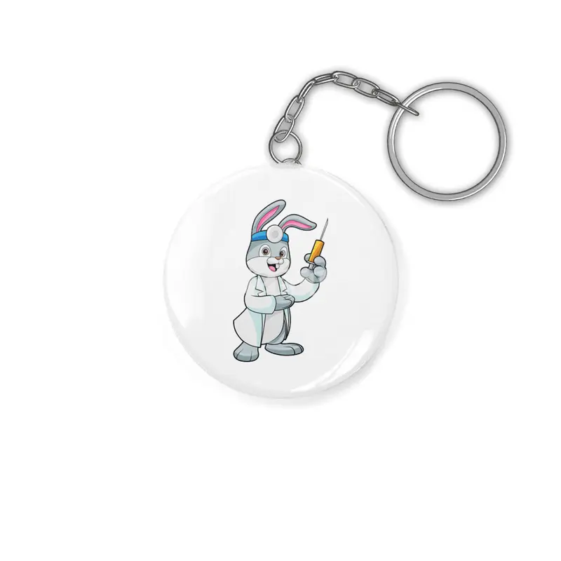 Rabbit as Doctor at Vaccination with Syringe Anahtarlık