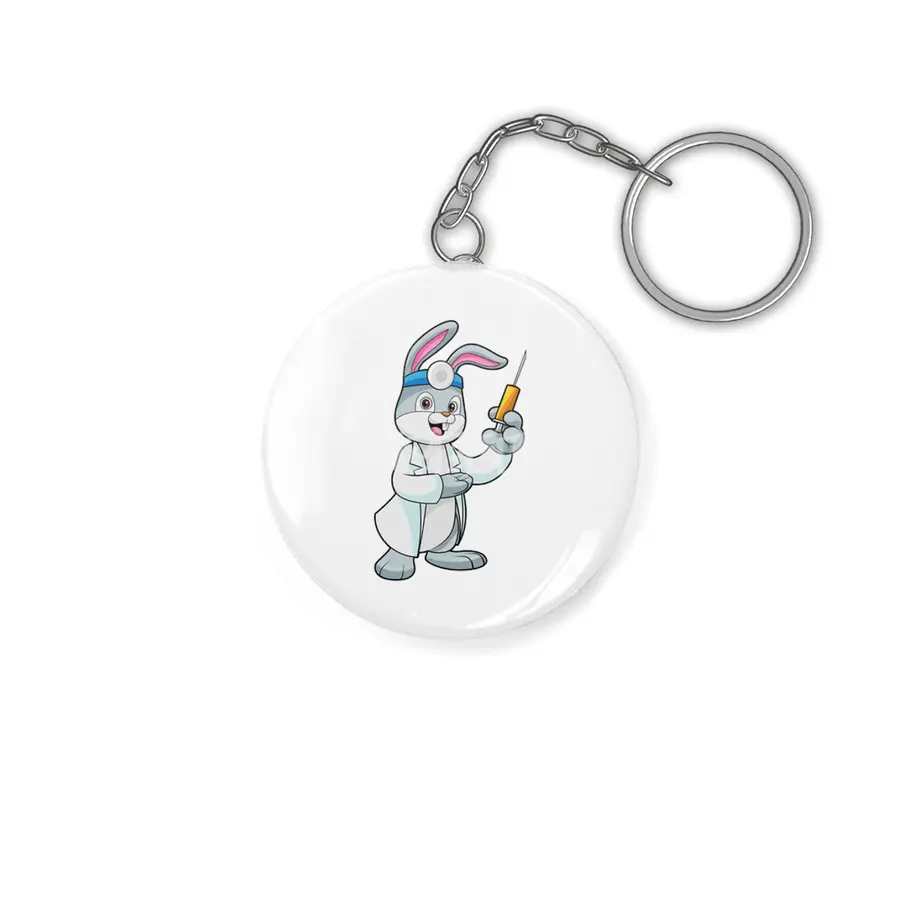 Rabbit as Doctor at Vaccination with Syringe Anahtarlık