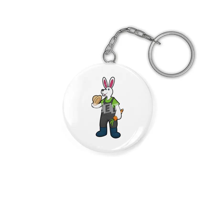 Rabbit as Farmer with Carrot & Hat Anahtarlık