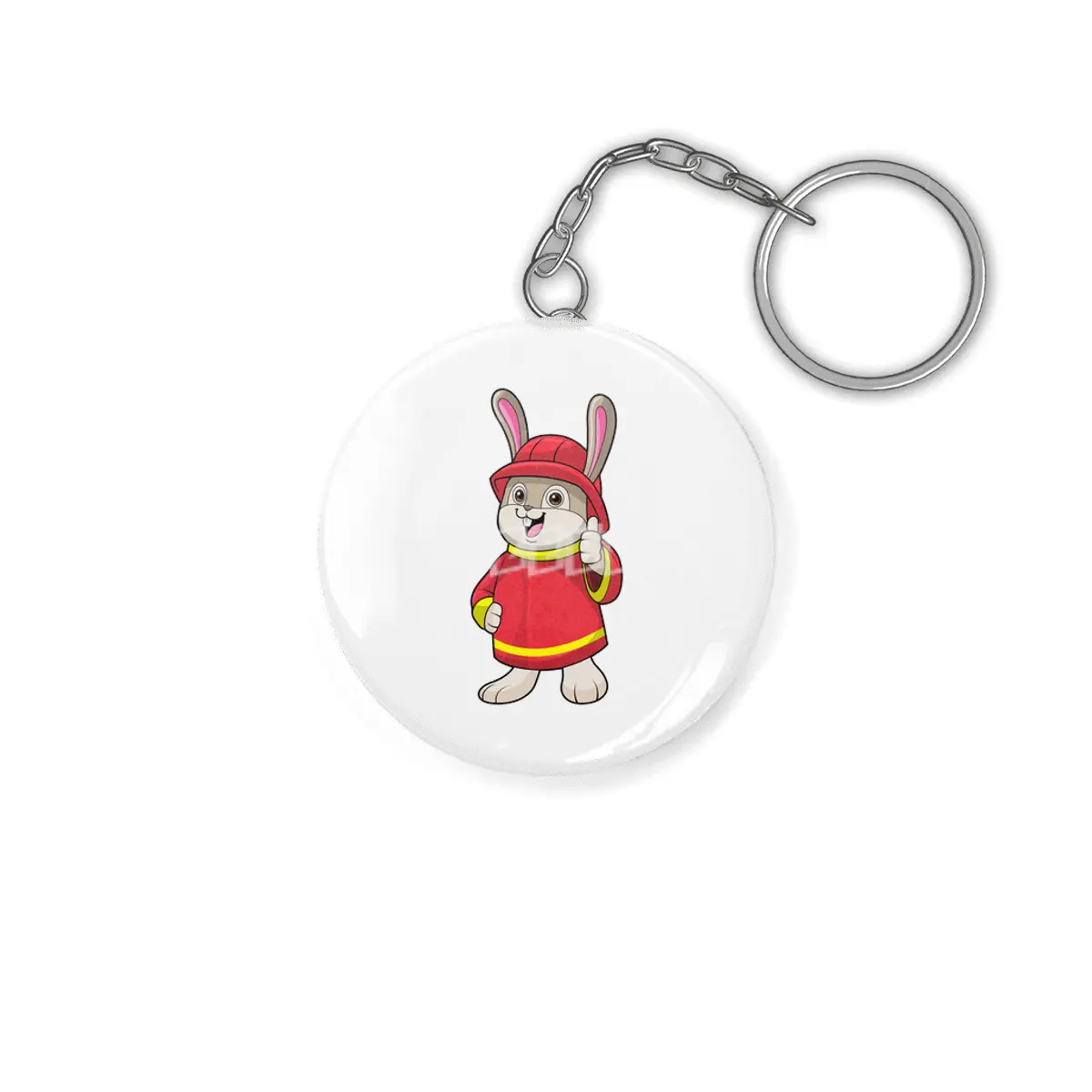 Rabbit as Firefighter with Helmet Anahtarlık