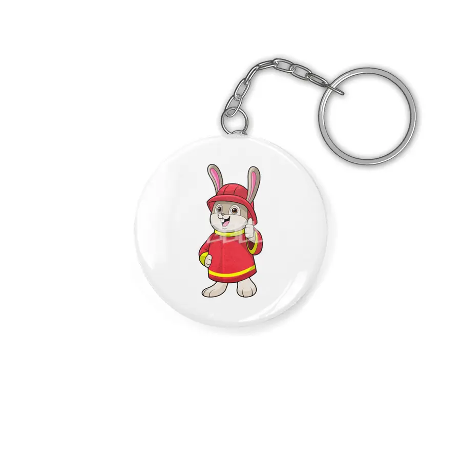 Rabbit as Firefighter with Helmet Anahtarlık