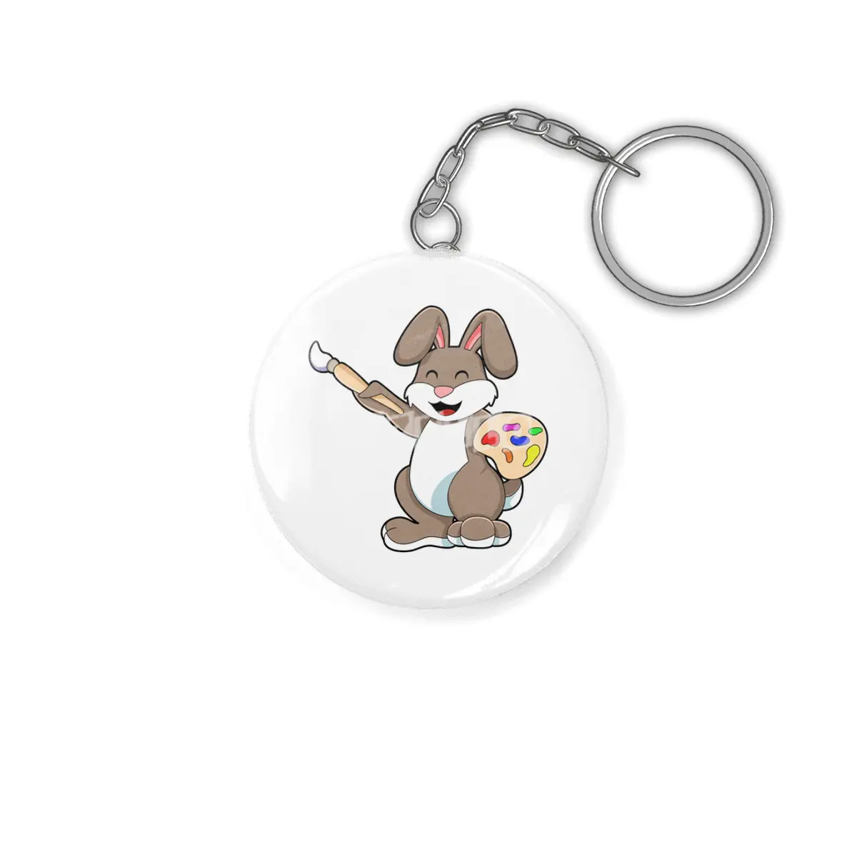 Rabbit as Painter with Brush & Paint Anahtarlık