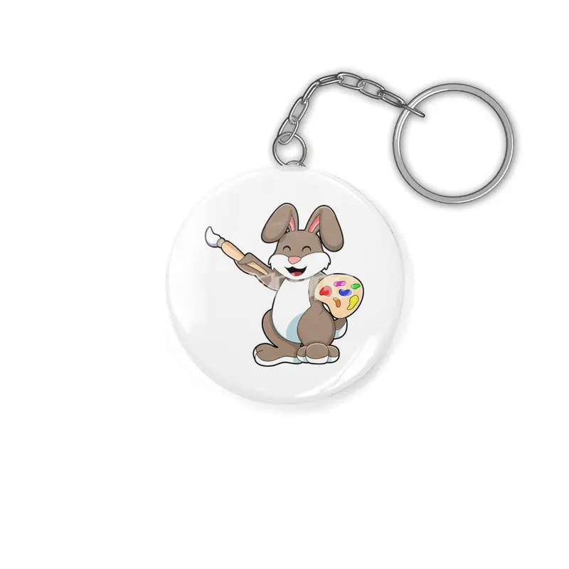 Rabbit as Painter with Brush & Paint Anahtarlık