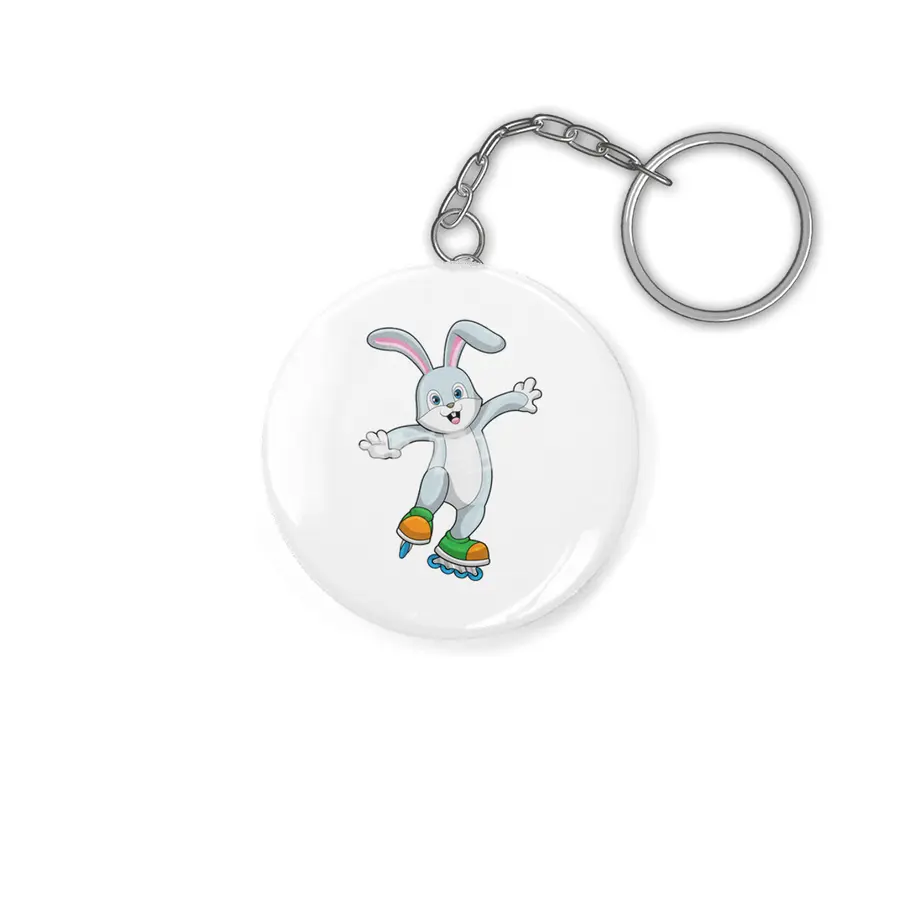 Rabbit as Skater with Inline skates Anahtarlık