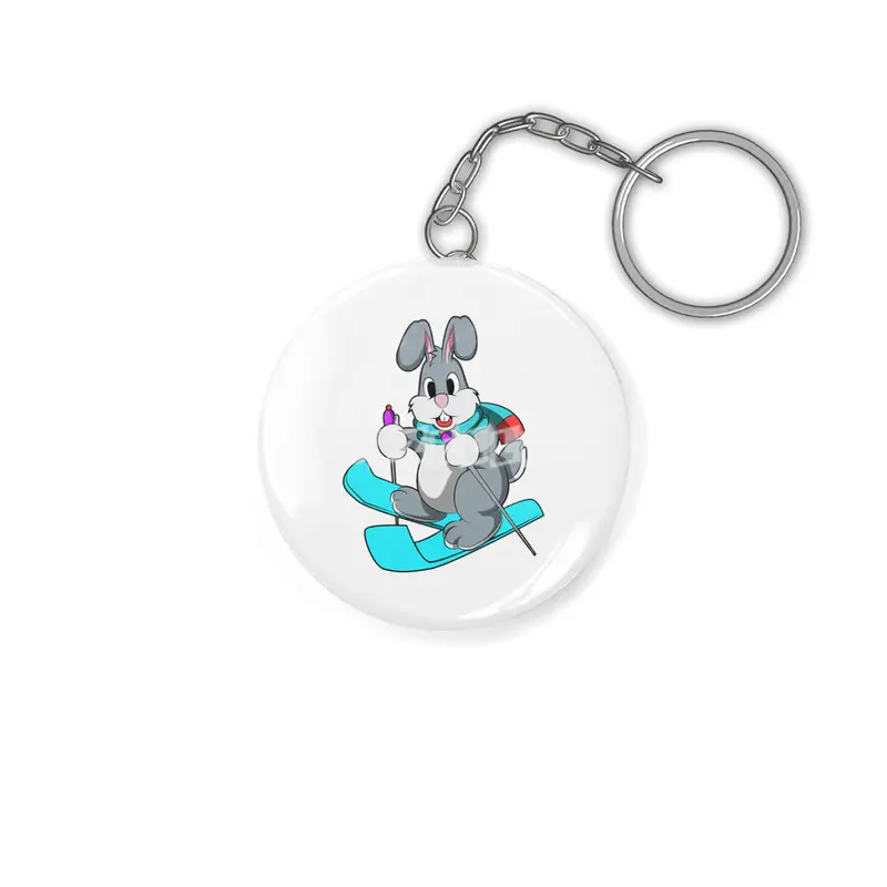 Rabbit as Skier with Skis Anahtarlık