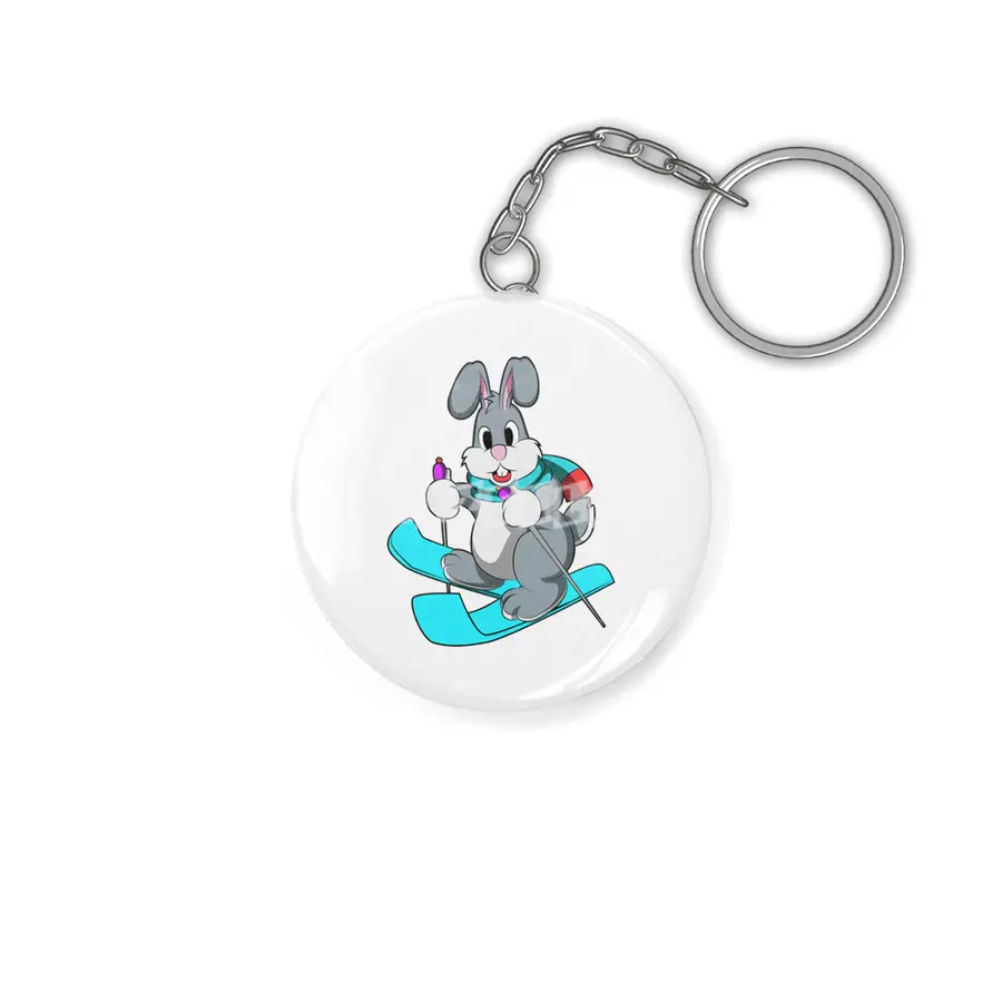 Rabbit as Skier with Skis Anahtarlık