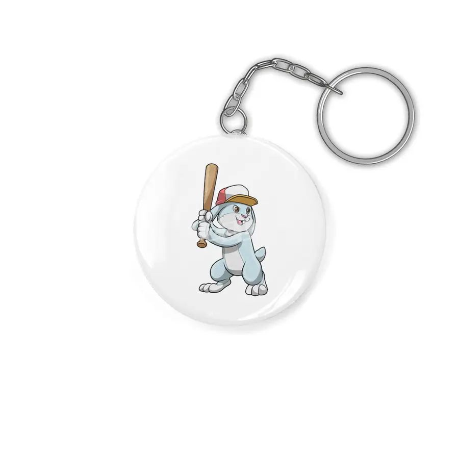 Rabbit at Baseball with Baseball bat Anahtarlık