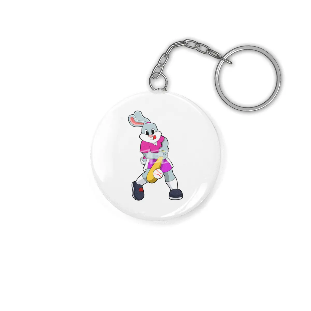 Rabbit at Baseball with Baseball bat Anahtarlık