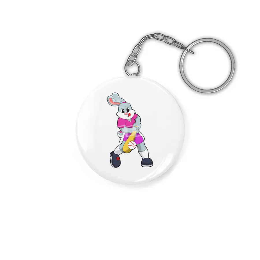 Rabbit at Baseball with Baseball bat Anahtarlık
