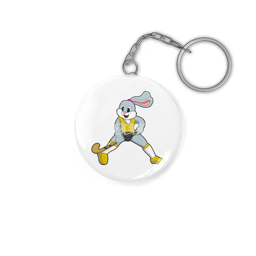Rabbit at Hockey with Hockey bat Anahtarlık