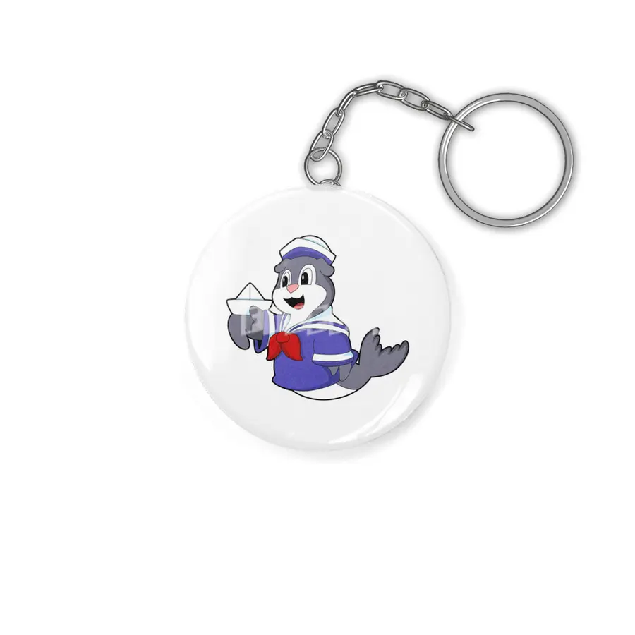 Seal as Sailor with Boat Anahtarlık