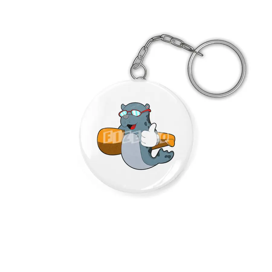 Seal as Surfer with Surfboard Anahtarlık