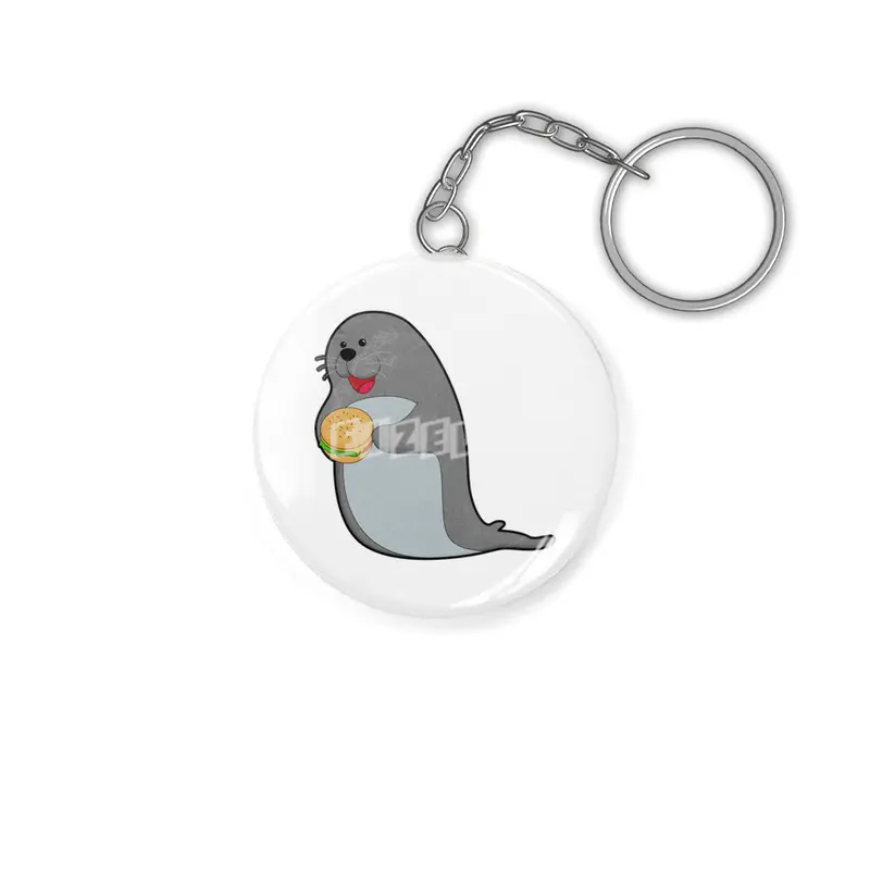 Seal at Eating with Burger Anahtarlık