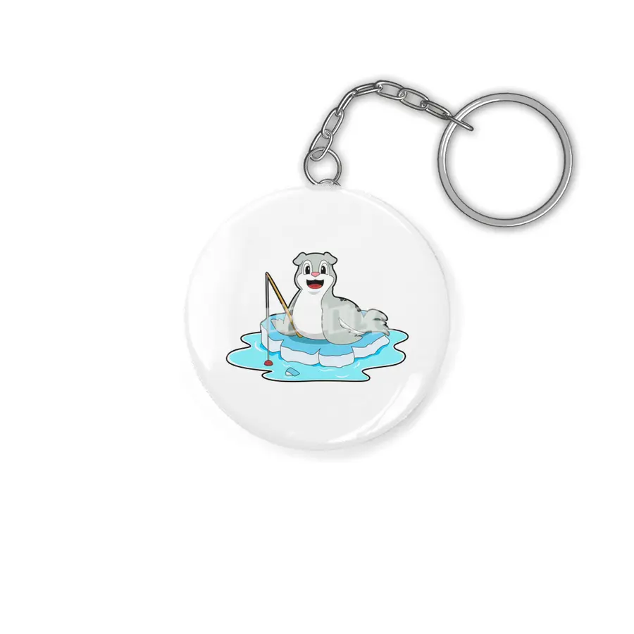 Seal at Fishing with Fishing rod Anahtarlık