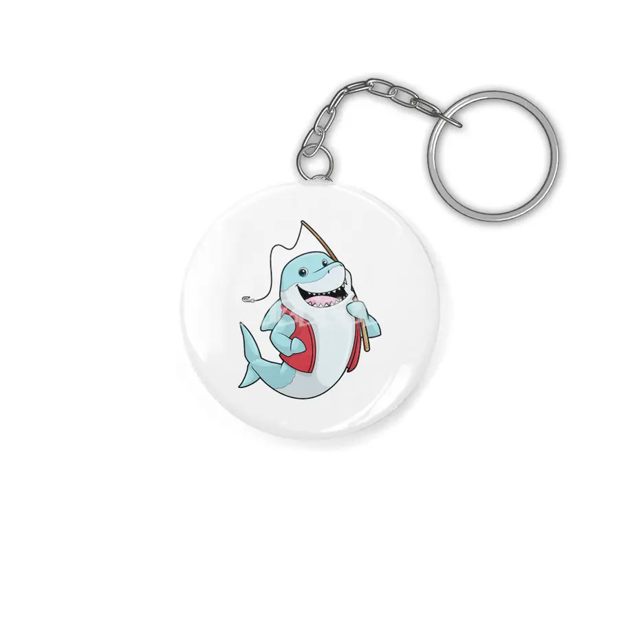 Shark at Fishing with Fishing rod Anahtarlık