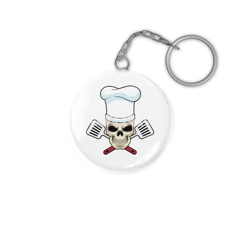 Skull as Cook with Cooking hat Anahtarlık