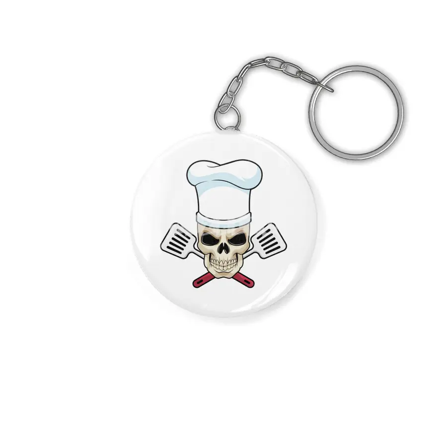 Skull as Cook with Cooking hat Anahtarlık