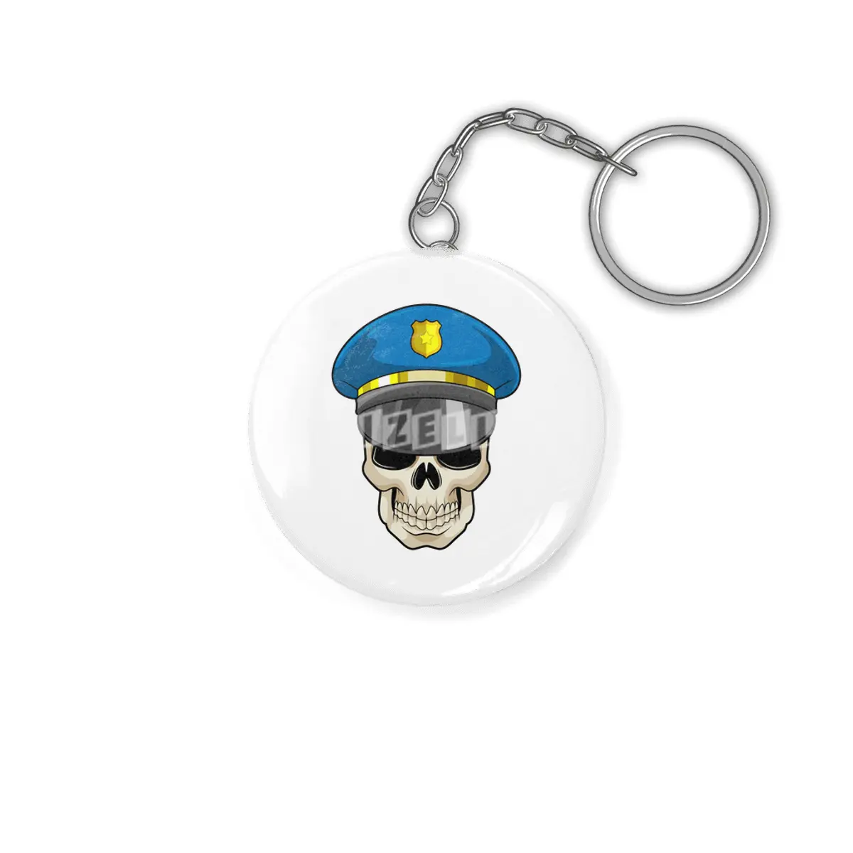 Skull as Police officer with Police hat Anahtarlık